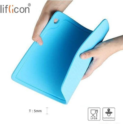 Liflicon Extra Large Thick Silicone Cutting Boards for Kitchen 14.6'' x 10.43'' Flexible Cutting Chopping Boards/Mats Non-slip Deep Drip Juice Groove, Dishwasher Safe-Blue