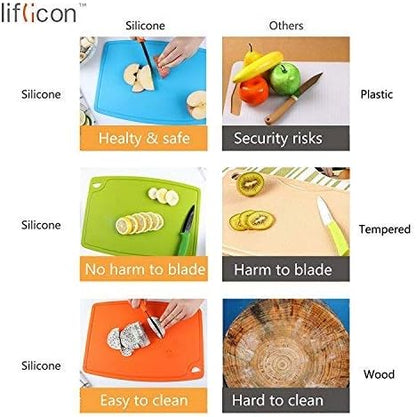 Liflicon Extra Large Thick Silicone Cutting Boards for Kitchen 14.6'' x 10.43'' Flexible Cutting Chopping Boards/Mats Non-slip Deep Drip Juice Groove, Dishwasher Safe-Blue