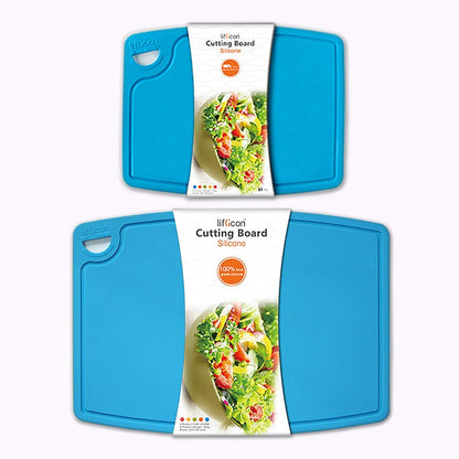 Liflicon Extra Large Thick Silicone Cutting Boards for Kitchen 14.6'' x 10.43'' Flexible Cutting Chopping Boards/Mats Non-slip Deep Drip Juice Groove, Dishwasher Safe-Blue