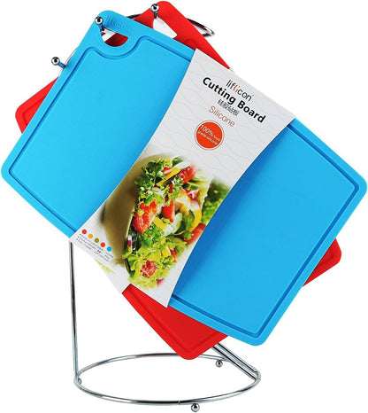 Liflicon Extra Large Thick Silicone Cutting Boards for Kitchen 14.6'' x 10.43'' Flexible Cutting Chopping Boards/Mats Non-slip Deep Drip Juice Groove, Dishwasher Safe-Blue