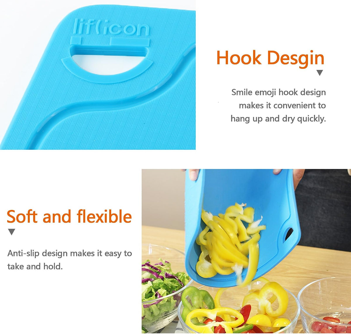 Liflicon Extra Large Thick Silicone Cutting Boards for Kitchen 14.6'' x 10.43'' Flexible Cutting Chopping Boards/Mats Non-slip Deep Drip Juice Groove, Dishwasher Safe-Blue