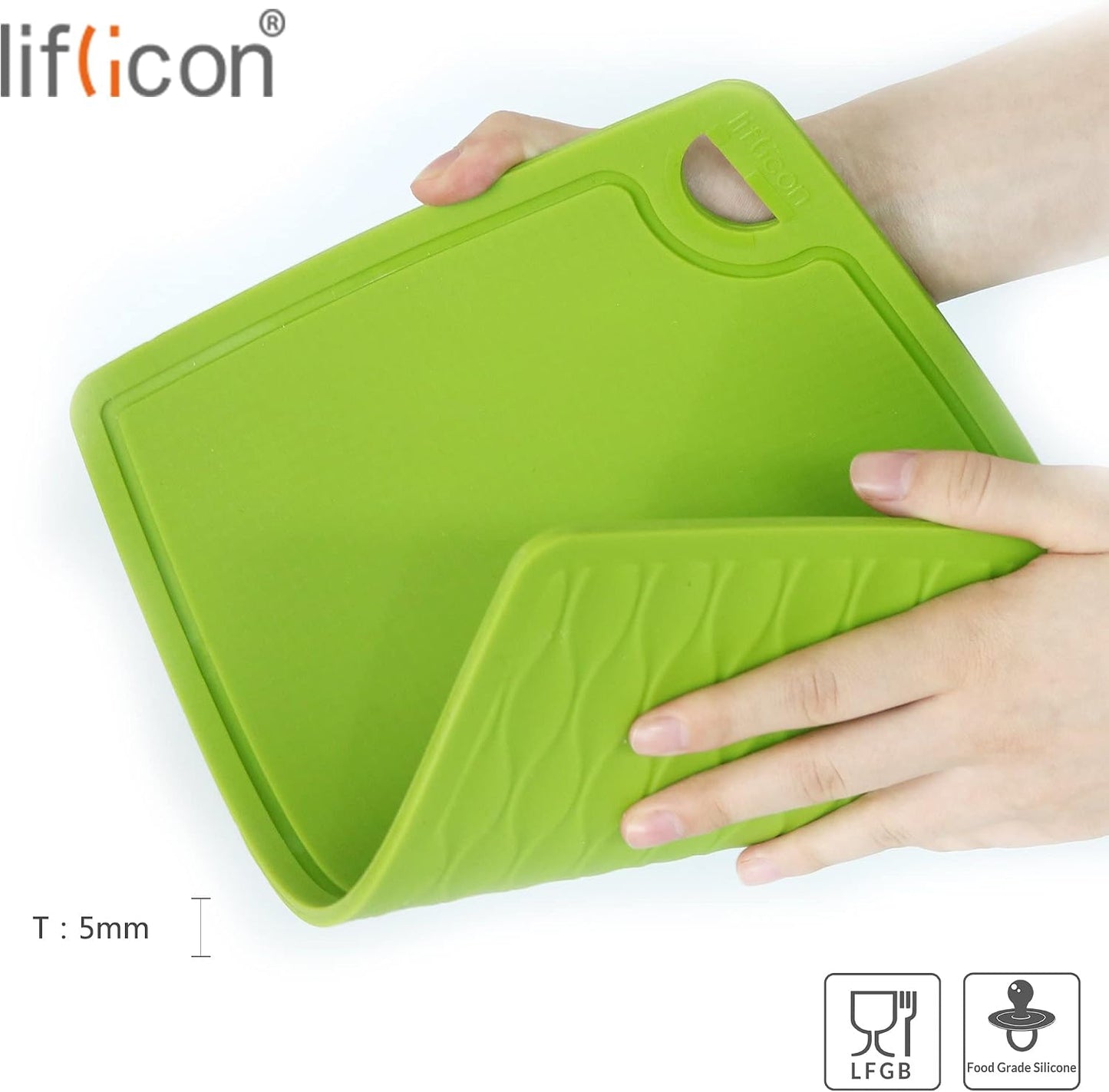 Liflicon Extra Large Thick Silicone Cutting Boards for Kitchen 14.6'' x 10.43'' Flexible Cutting Chopping Boards/Mats Non-slip Deep Drip Juice Groove, Dishwasher Safe-Blue