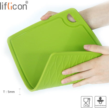 Liflicon Extra Large Thick Silicone Cutting Boards for Kitchen 14.6'' x 10.43'' Flexible Cutting Chopping Boards/Mats Non-slip Deep Drip Juice Groove, Dishwasher Safe-Blue