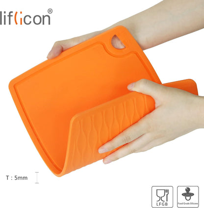 Liflicon Extra Large Thick Silicone Cutting Boards for Kitchen 14.6'' x 10.43'' Flexible Cutting Chopping Boards/Mats Non-slip Deep Drip Juice Groove, Dishwasher Safe-Blue