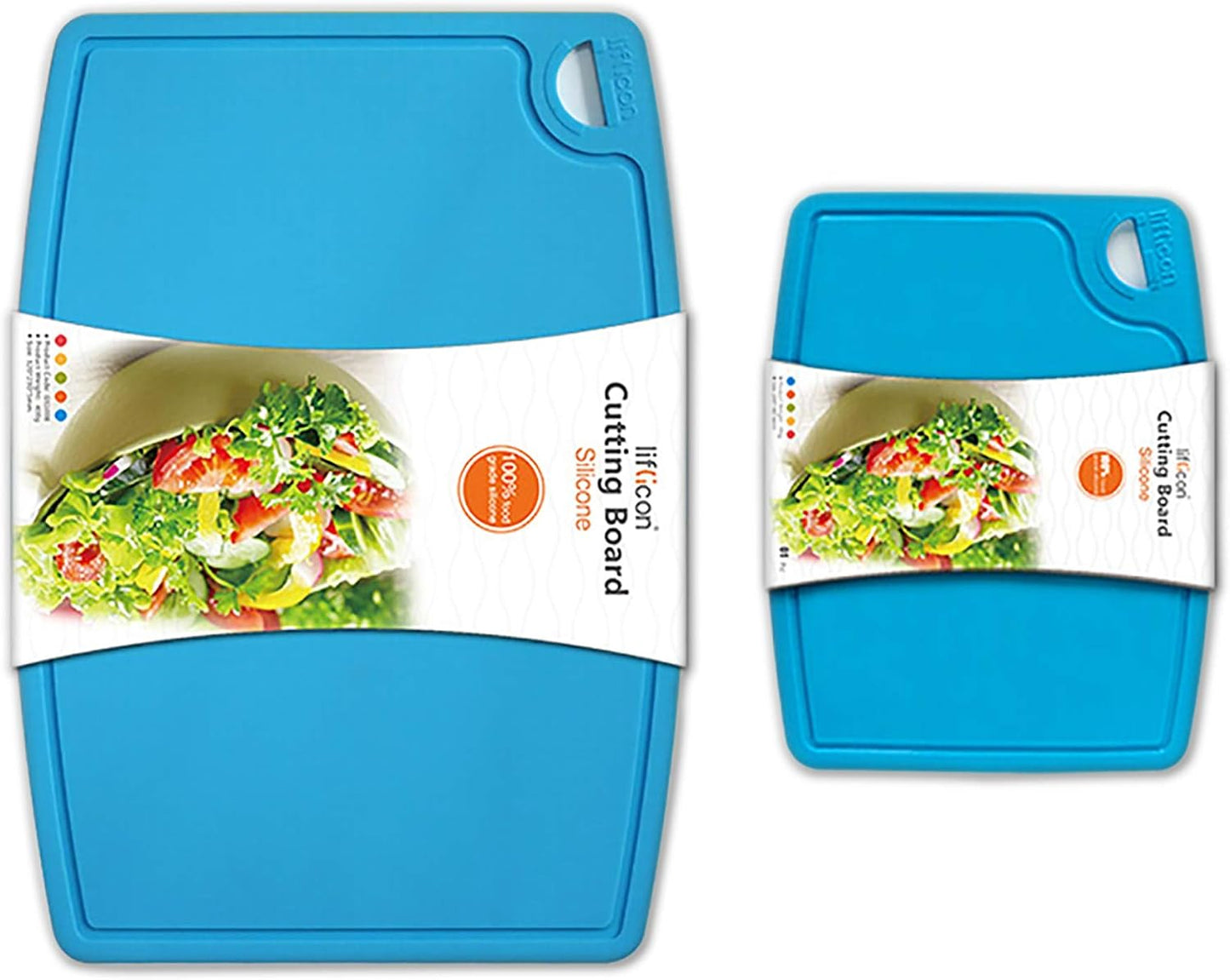 Liflicon Extra Large Thick Silicone Cutting Boards for Kitchen 14.6'' x 10.43'' Flexible Cutting Chopping Boards/Mats Non-slip Deep Drip Juice Groove, Dishwasher Safe-Blue