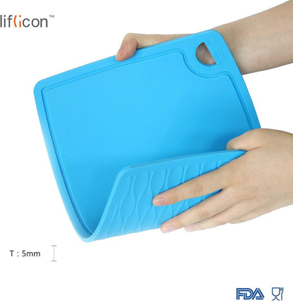 Liflicon Extra Large Thick Silicone Cutting Boards for Kitchen 14.6'' x 10.43'' Flexible Cutting Chopping Boards/Mats Non-slip Deep Drip Juice Groove, Dishwasher Safe-Blue
