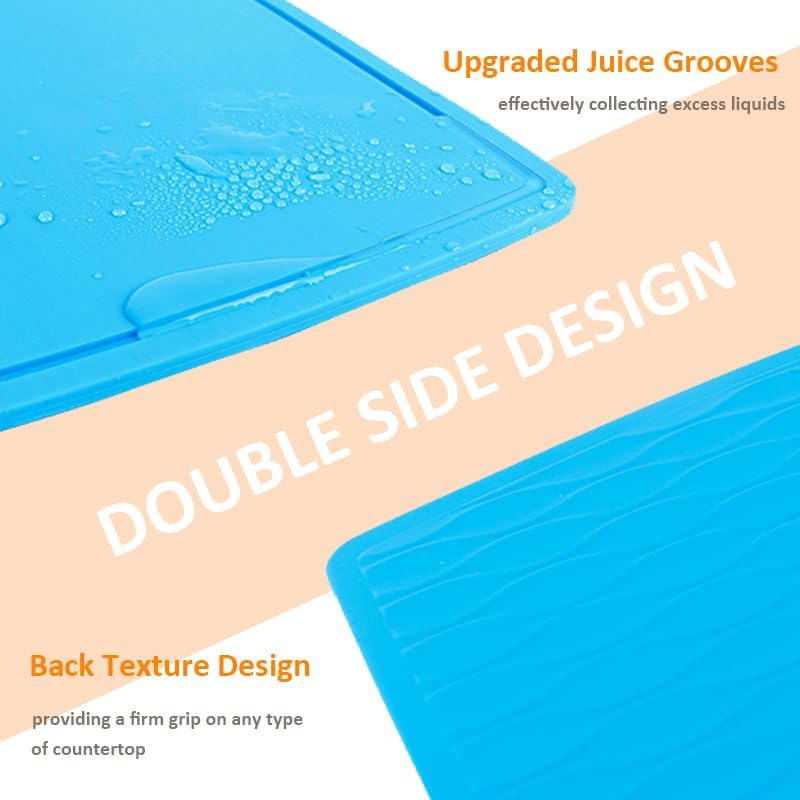 Liflicon Extra Large Thick Silicone Cutting Boards for Kitchen 14.6'' x 10.43'' Flexible Cutting Chopping Boards/Mats Non-slip Deep Drip Juice Groove, Dishwasher Safe-Blue