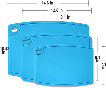 Liflicon Extra Large Thick Silicone Cutting Boards for Kitchen 14.6'' x 10.43'' Flexible Cutting Chopping Boards/Mats Non-slip Deep Drip Juice Groove, Dishwasher Safe-Blue