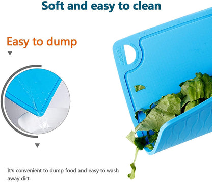 Liflicon Extra Large Thick Silicone Cutting Boards for Kitchen 14.6'' x 10.43'' Flexible Cutting Chopping Boards/Mats Non-slip Deep Drip Juice Groove, Dishwasher Safe-Blue