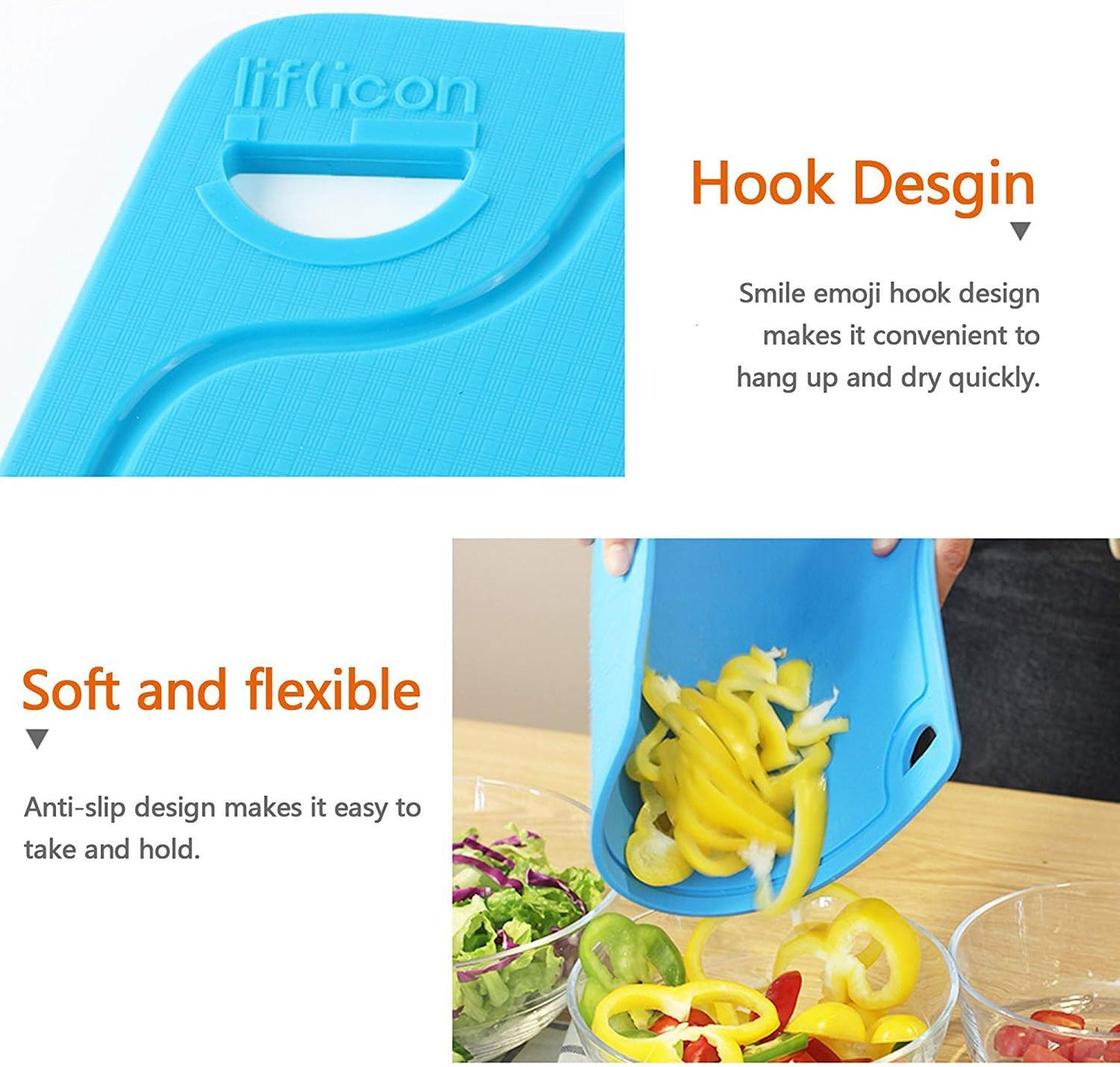 Liflicon Extra Large Thick Silicone Cutting Boards for Kitchen 14.6'' x 10.43'' Flexible Cutting Chopping Boards/Mats Non-slip Deep Drip Juice Groove, Dishwasher Safe-Blue