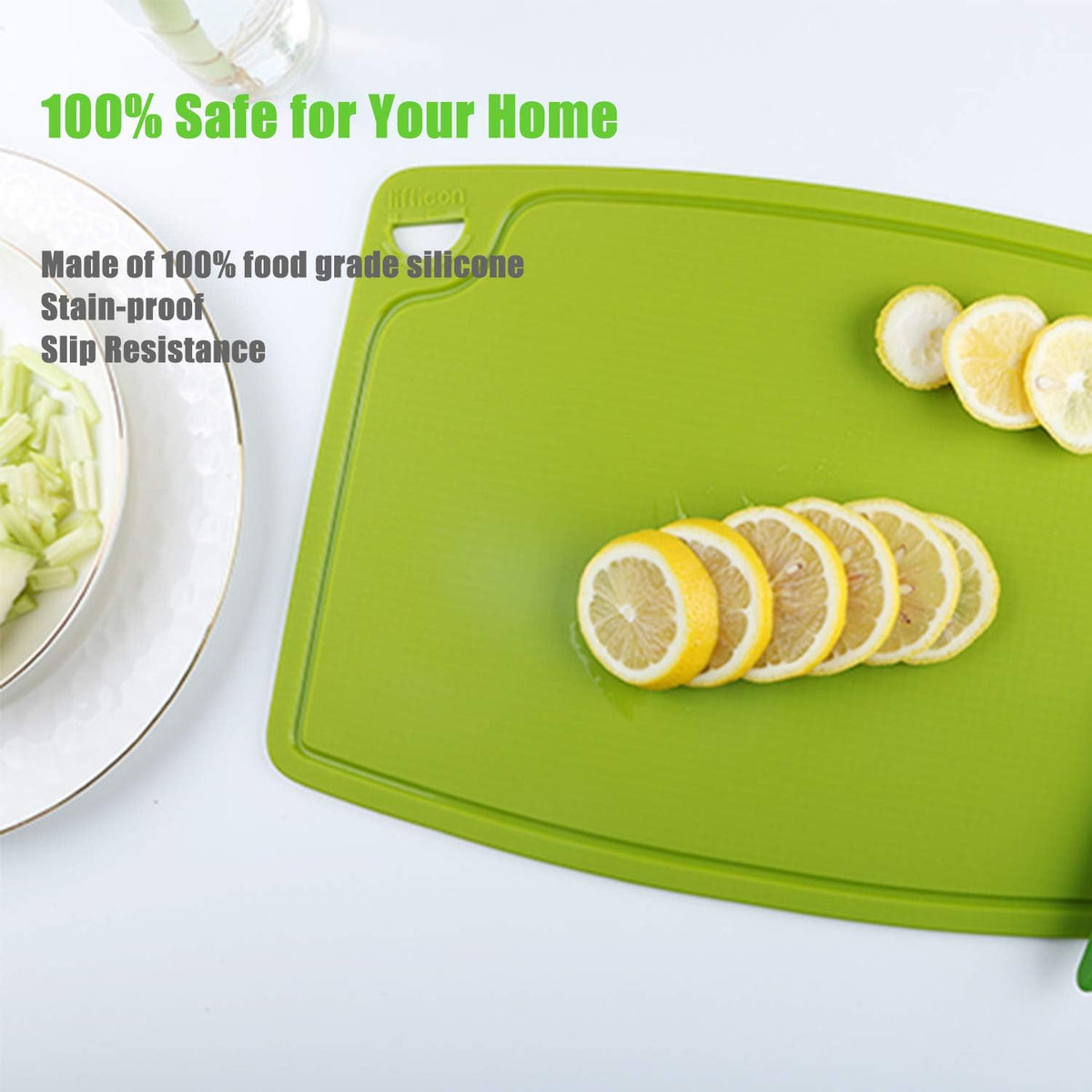 Liflicon Extra Large Thick Silicone Cutting Boards for Kitchen 14.6'' x 10.43'' Flexible Cutting Chopping Boards/Mats Non-slip Deep Drip Juice Groove, Dishwasher Safe-Blue