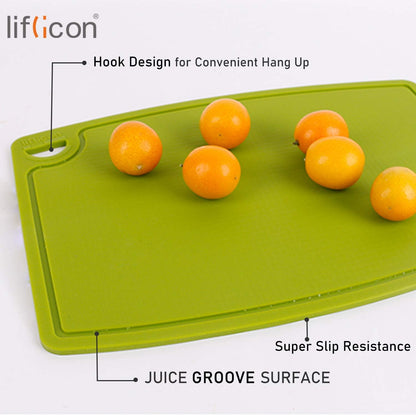 Liflicon Extra Large Thick Silicone Cutting Boards for Kitchen 14.6'' x 10.43'' Flexible Cutting Chopping Boards/Mats Non-slip Deep Drip Juice Groove, Dishwasher Safe-Blue