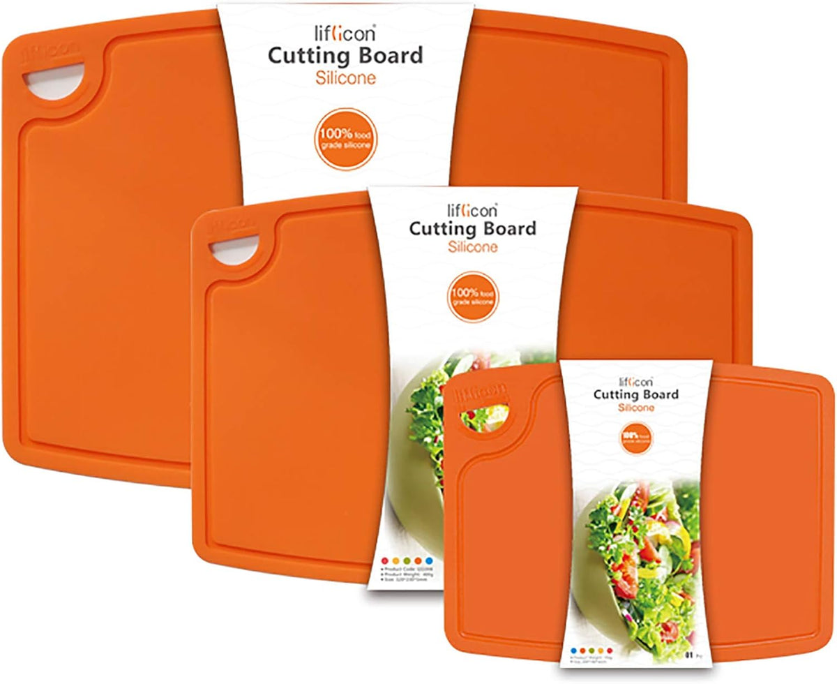 Liflicon Extra Large Thick Silicone Cutting Boards for Kitchen 14.6'' x 10.43'' Flexible Cutting Chopping Boards/Mats Non-slip Deep Drip Juice Groove, Dishwasher Safe-Blue