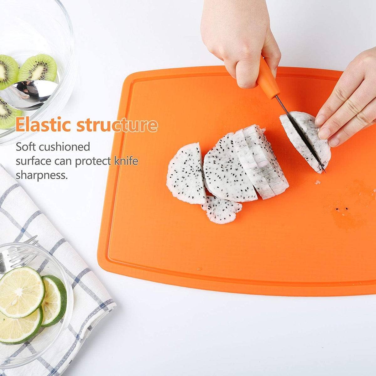 Liflicon Extra Large Thick Silicone Cutting Boards for Kitchen 14.6'' x 10.43'' Flexible Cutting Chopping Boards/Mats Non-slip Deep Drip Juice Groove, Dishwasher Safe-Blue