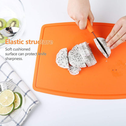 Liflicon Extra Large Thick Silicone Cutting Boards for Kitchen 14.6'' x 10.43'' Flexible Cutting Chopping Boards/Mats Non-slip Deep Drip Juice Groove, Dishwasher Safe-Blue