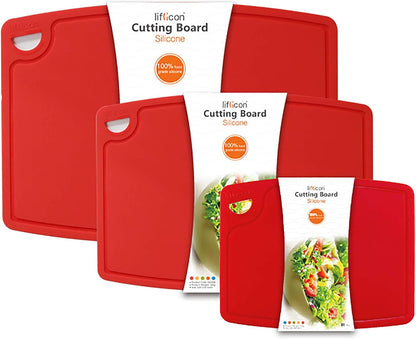 Liflicon Extra Large Thick Silicone Cutting Boards for Kitchen 14.6'' x 10.43'' Flexible Cutting Chopping Boards/Mats Non-slip Deep Drip Juice Groove, Dishwasher Safe-Blue