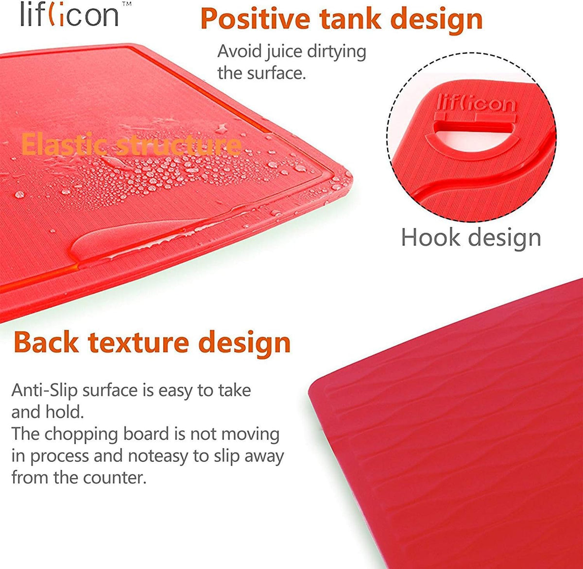 Liflicon Extra Large Thick Silicone Cutting Boards for Kitchen 14.6'' x 10.43'' Flexible Cutting Chopping Boards/Mats Non-slip Deep Drip Juice Groove, Dishwasher Safe-Blue