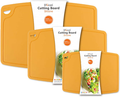 Liflicon Extra Large Thick Silicone Cutting Boards for Kitchen 14.6'' x 10.43'' Flexible Cutting Chopping Boards/Mats Non-slip Deep Drip Juice Groove, Dishwasher Safe-Blue
