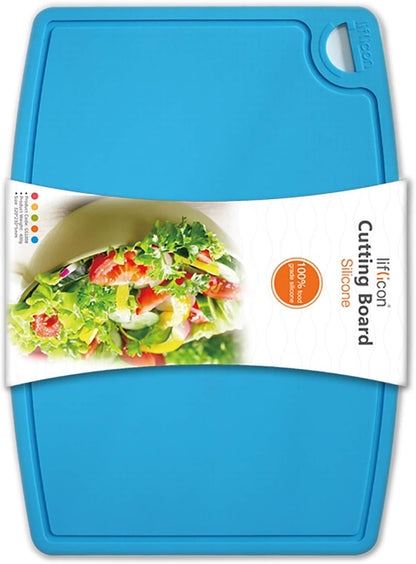 Liflicon Extra Large Thick Silicone Cutting Boards for Kitchen 14.6'' x 10.43'' Flexible Cutting Chopping Boards/Mats Non-slip Deep Drip Juice Groove, Dishwasher Safe-Blue