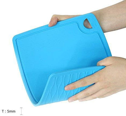 Liflicon Extra Large Thick Silicone Cutting Boards for Kitchen 14.6'' x 10.43'' Flexible Cutting Chopping Boards/Mats Non-slip Deep Drip Juice Groove, Dishwasher Safe-Blue