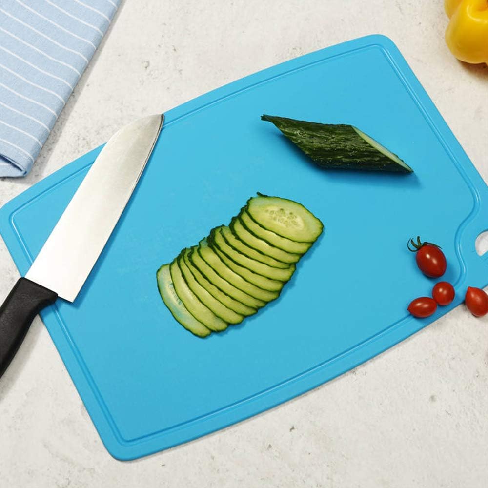 Liflicon Extra Large Thick Silicone Cutting Boards for Kitchen 14.6'' x 10.43'' Flexible Cutting Chopping Boards/Mats Non-slip Deep Drip Juice Groove, Dishwasher Safe-Blue