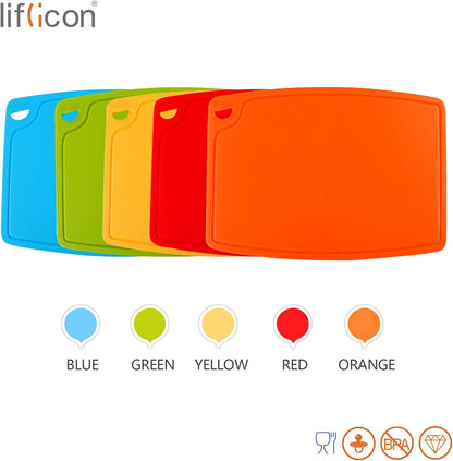 Liflicon Extra Large Thick Silicone Cutting Boards for Kitchen 14.6'' x 10.43'' Flexible Cutting Chopping Boards/Mats Non-slip Deep Drip Juice Groove, Dishwasher Safe-Blue
