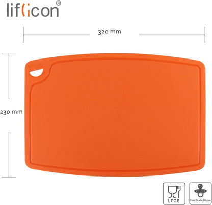 Liflicon Extra Large Thick Silicone Cutting Boards for Kitchen 14.6'' x 10.43'' Flexible Cutting Chopping Boards/Mats Non-slip Deep Drip Juice Groove, Dishwasher Safe-Blue