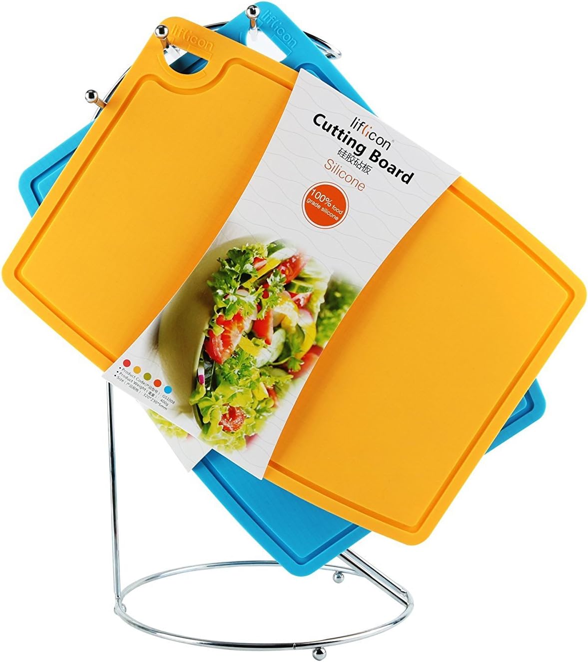 Liflicon Extra Large Thick Silicone Cutting Boards for Kitchen 14.6'' x 10.43'' Flexible Cutting Chopping Boards/Mats Non-slip Deep Drip Juice Groove, Dishwasher Safe-Blue