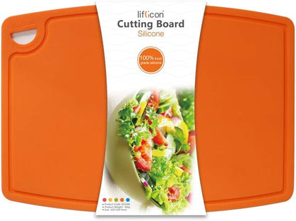 Liflicon Extra Large Thick Silicone Cutting Boards for Kitchen 14.6'' x 10.43'' Flexible Cutting Chopping Boards/Mats Non-slip Deep Drip Juice Groove, Dishwasher Safe-Blue