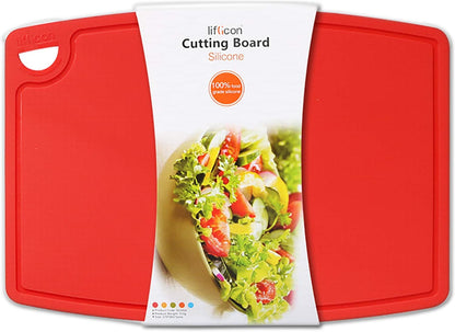 Liflicon Extra Large Thick Silicone Cutting Boards for Kitchen 14.6'' x 10.43'' Flexible Cutting Chopping Boards/Mats Non-slip Deep Drip Juice Groove, Dishwasher Safe-Blue
