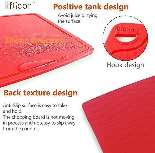 Liflicon Extra Large Thick Silicone Cutting Boards for Kitchen 14.6'' x 10.43'' Flexible Cutting Chopping Boards/Mats Non-slip Deep Drip Juice Groove, Dishwasher Safe-Blue