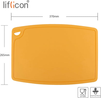 Liflicon Extra Large Thick Silicone Cutting Boards for Kitchen 14.6'' x 10.43'' Flexible Cutting Chopping Boards/Mats Non-slip Deep Drip Juice Groove, Dishwasher Safe-Blue