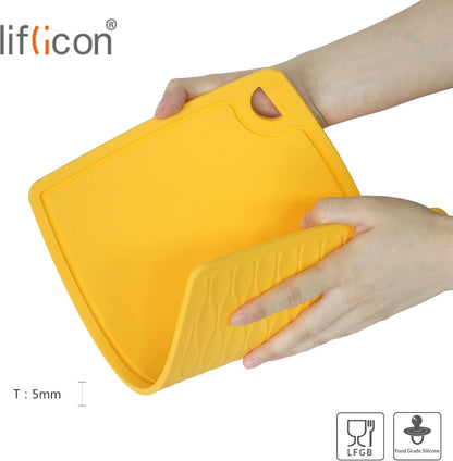 Liflicon Extra Large Thick Silicone Cutting Boards for Kitchen 14.6'' x 10.43'' Flexible Cutting Chopping Boards/Mats Non-slip Deep Drip Juice Groove, Dishwasher Safe-Blue