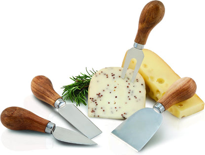 Gourmet Cheese Knives - Stainless Steel Knife Set - Charcuterie Tools Cheese Board Accessories - Stainless Steel and Wood, Set of 4