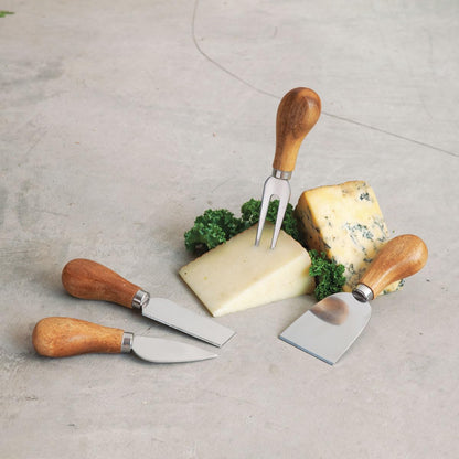 Gourmet Cheese Knives - Stainless Steel Knife Set - Charcuterie Tools Cheese Board Accessories - Stainless Steel and Wood, Set of 4