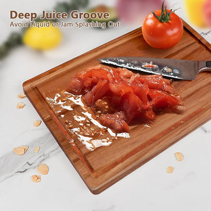 Acacia Wood Cutting Board Set with Juice Groove (3 Pieces), Organic Wooden Cutting Boards for kitchen, Butcher Block Cutting Board for Meat, Vegetable, Wooden Chopping Board 15x10, 12x8, 9x6 inch