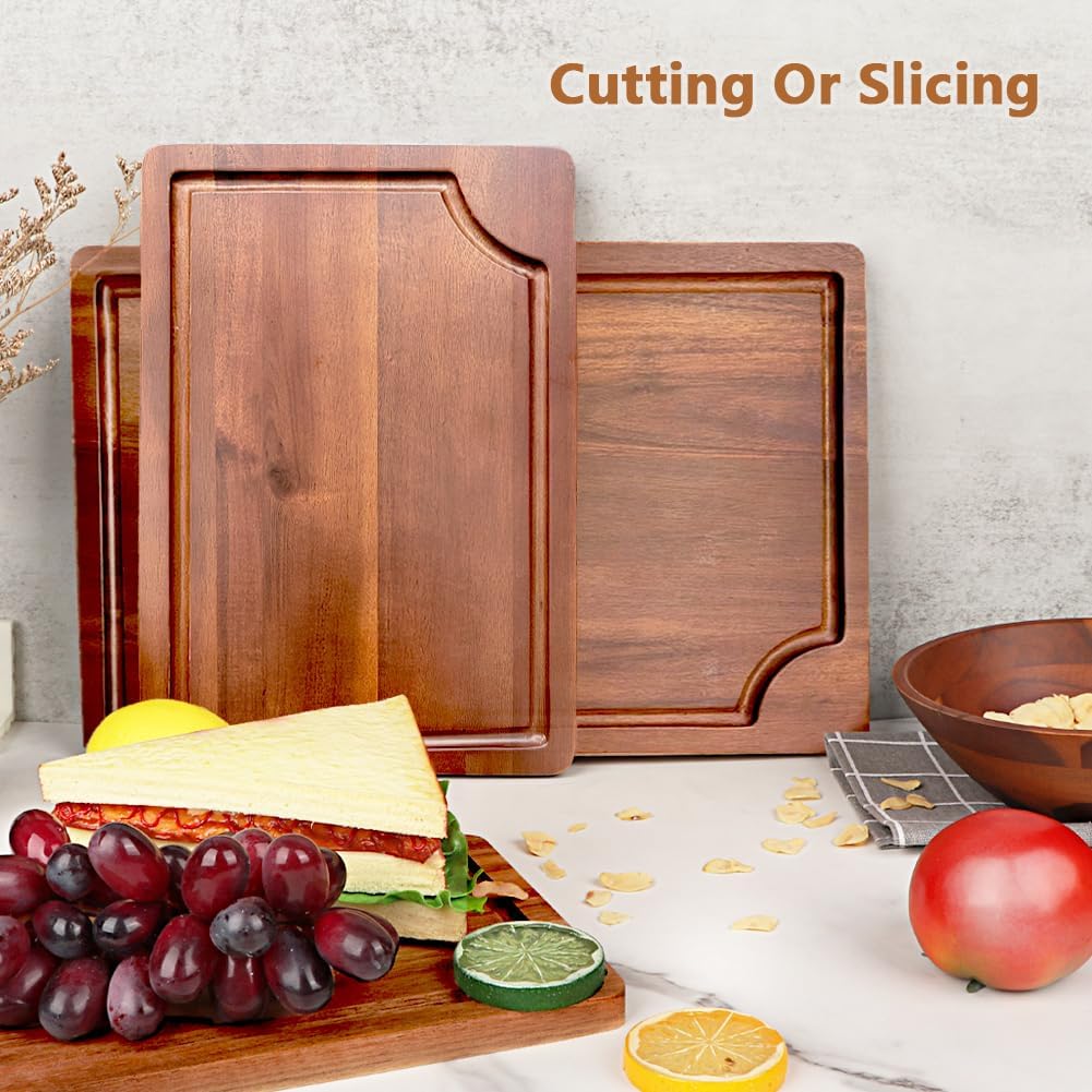 Acacia Wood Cutting Board Set with Juice Groove (3 Pieces), Organic Wooden Cutting Boards for kitchen, Butcher Block Cutting Board for Meat, Vegetable, Wooden Chopping Board 15x10, 12x8, 9x6 inch