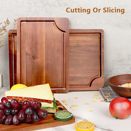 Acacia Wood Cutting Board Set with Juice Groove (3 Pieces), Organic Wooden Cutting Boards for kitchen, Butcher Block Cutting Board for Meat, Vegetable, Wooden Chopping Board 15x10, 12x8, 9x6 inch