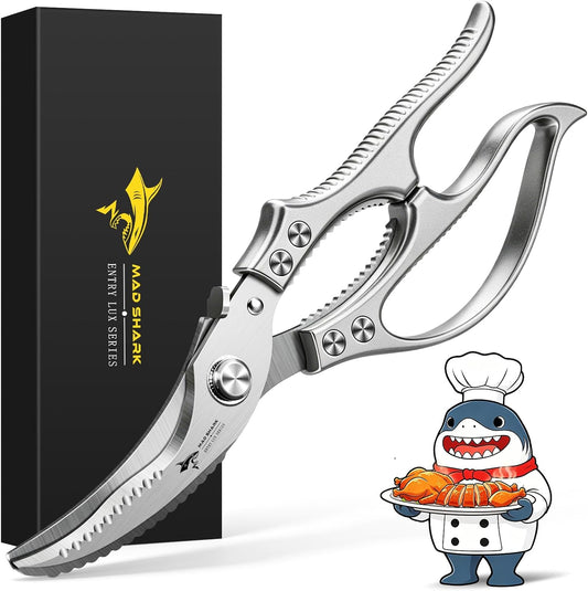 Heavy Duty Poultry Shears,Spring Loaded Kitchen Shears,Dishwasher | Non-Slip Handle Kitchen Shears, Safety Lock, All Purpose Kitchen Scissors for Chicken, Meat Cutting, Turkey, Fish, Vegetables