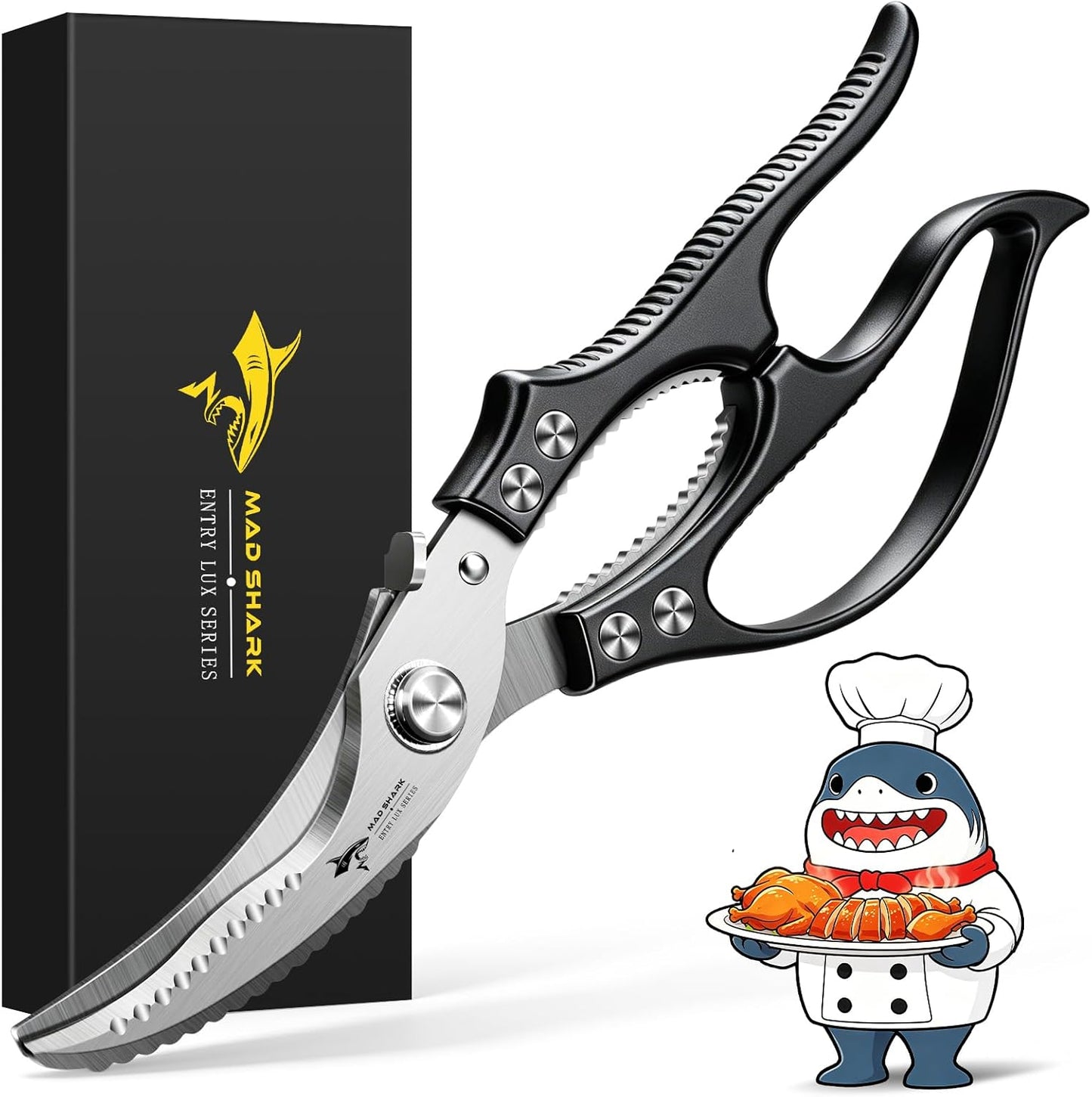 Heavy Duty Poultry Shears,Spring Loaded Kitchen Shears,Dishwasher | Non-Slip Handle Kitchen Shears, Safety Lock, All Purpose Kitchen Scissors for Chicken, Meat Cutting, Turkey, Fish, Vegetables