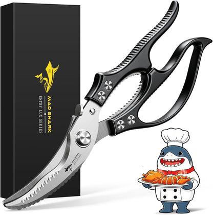 Heavy Duty Poultry Shears,Spring Loaded Kitchen Shears,Dishwasher | Non-Slip Handle Kitchen Shears, Safety Lock, All Purpose Kitchen Scissors for Chicken, Meat Cutting, Turkey, Fish, Vegetables