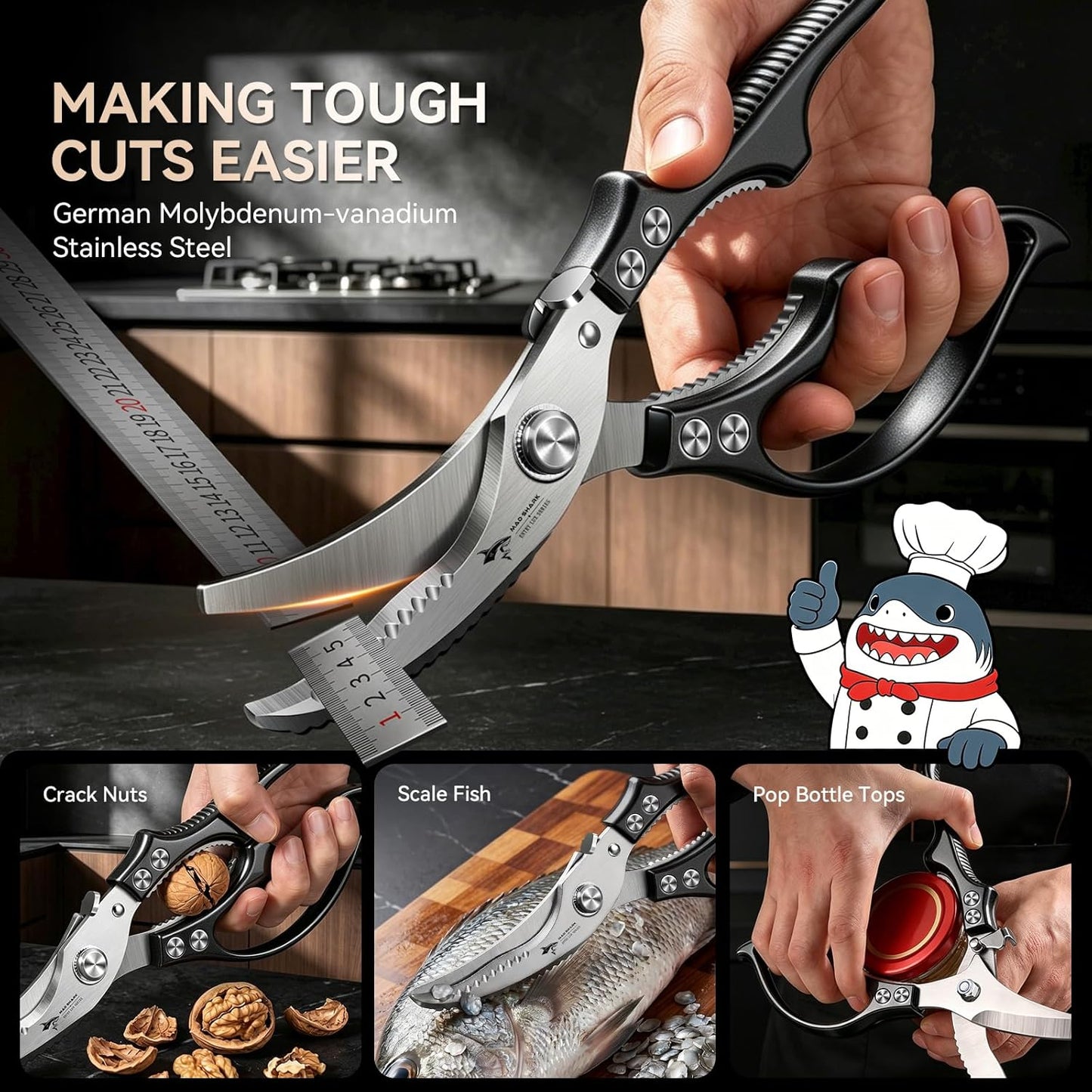 Heavy Duty Poultry Shears,Spring Loaded Kitchen Shears,Dishwasher | Non-Slip Handle Kitchen Shears, Safety Lock, All Purpose Kitchen Scissors for Chicken, Meat Cutting, Turkey, Fish, Vegetables