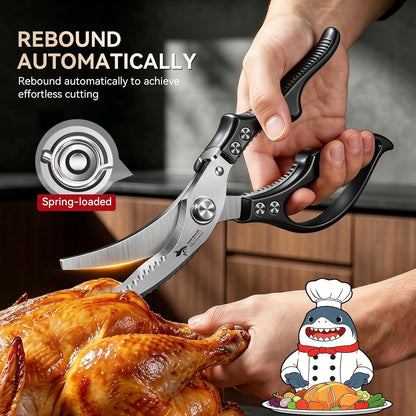 Heavy Duty Poultry Shears,Spring Loaded Kitchen Shears,Dishwasher | Non-Slip Handle Kitchen Shears, Safety Lock, All Purpose Kitchen Scissors for Chicken, Meat Cutting, Turkey, Fish, Vegetables