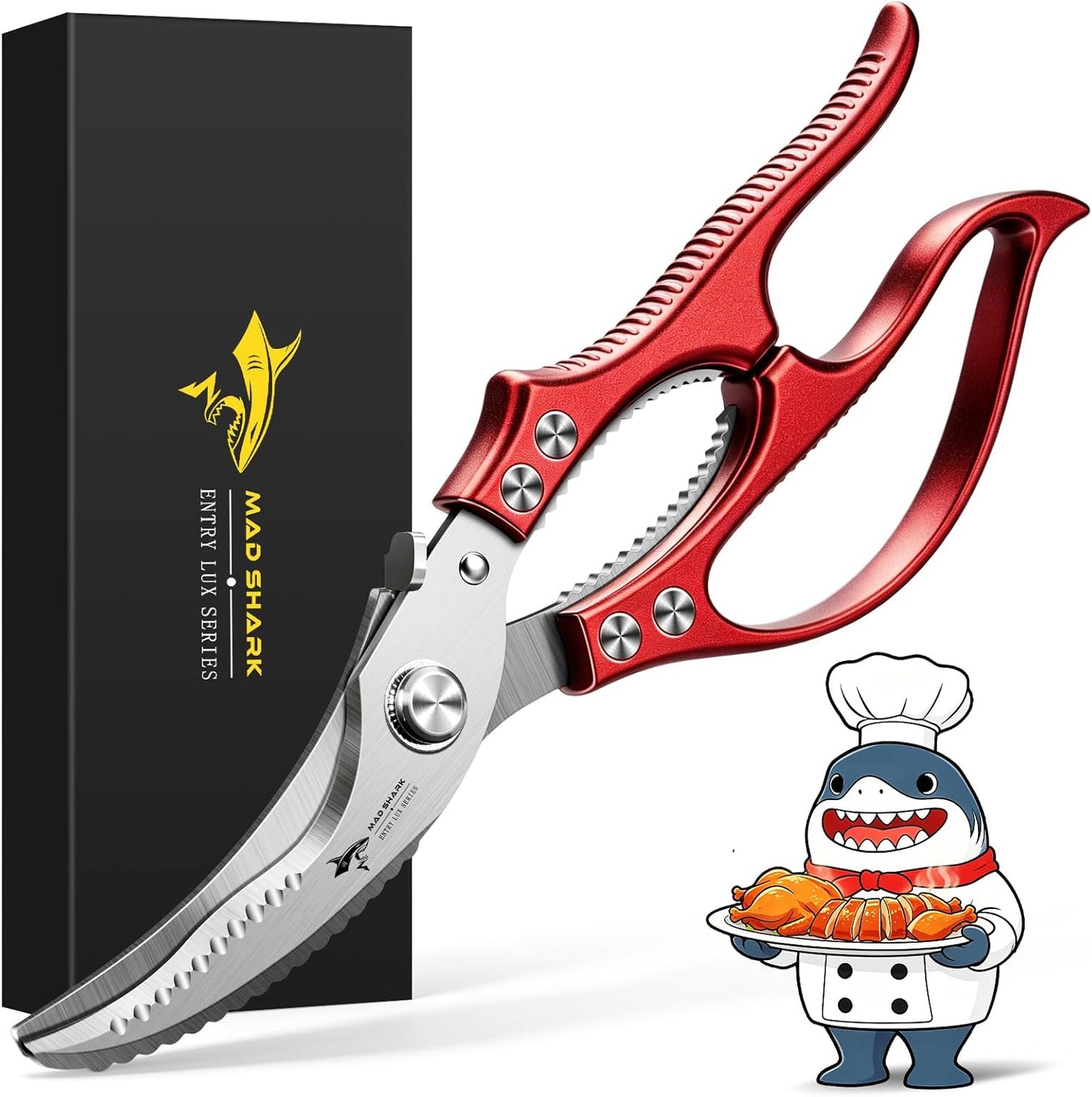 Heavy Duty Poultry Shears,Spring Loaded Kitchen Shears,Dishwasher | Non-Slip Handle Kitchen Shears, Safety Lock, All Purpose Kitchen Scissors for Chicken, Meat Cutting, Turkey, Fish, Vegetables