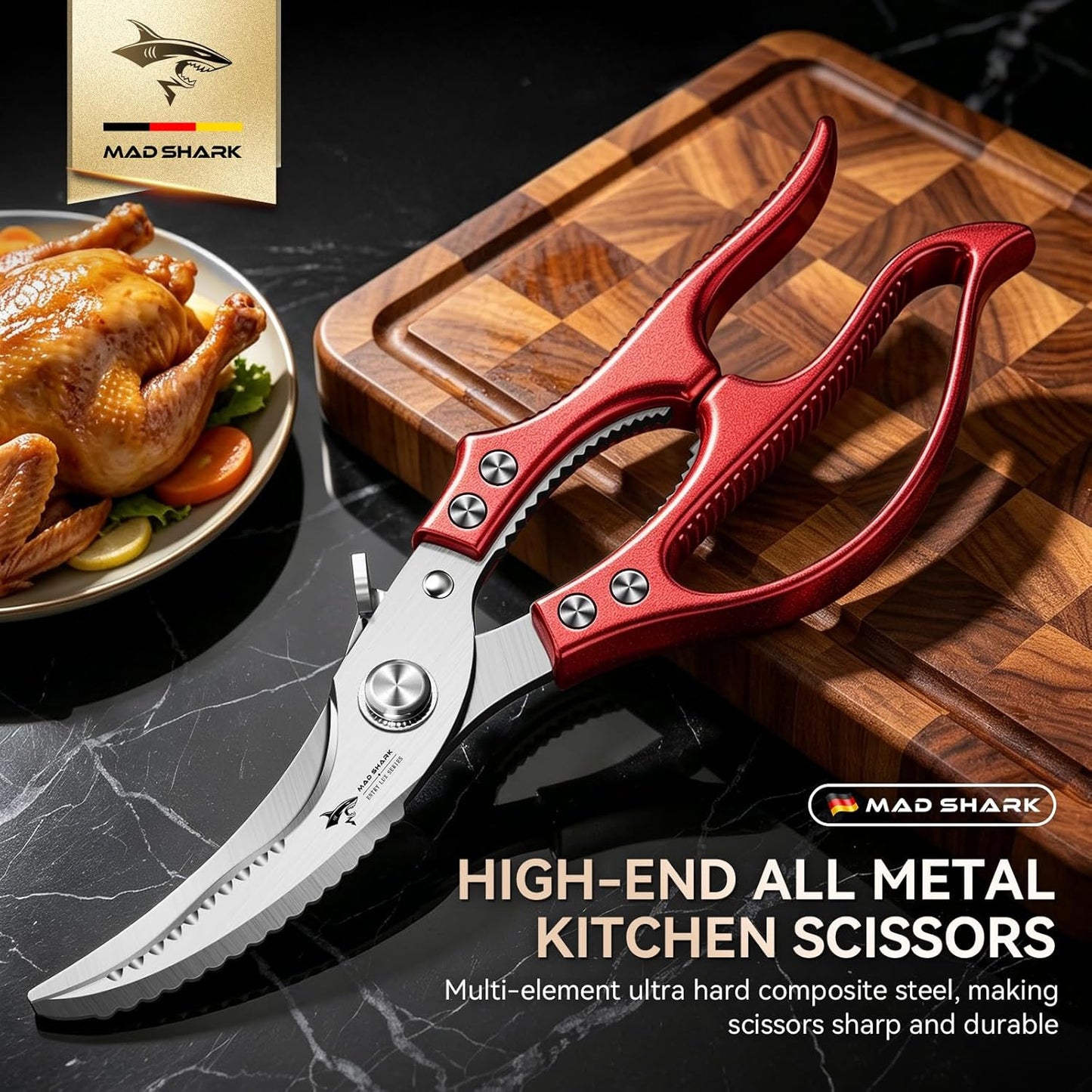 Heavy Duty Poultry Shears,Spring Loaded Kitchen Shears,Dishwasher | Non-Slip Handle Kitchen Shears, Safety Lock, All Purpose Kitchen Scissors for Chicken, Meat Cutting, Turkey, Fish, Vegetables