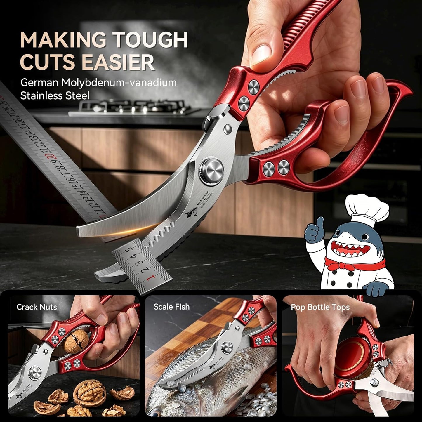 Heavy Duty Poultry Shears,Spring Loaded Kitchen Shears,Dishwasher | Non-Slip Handle Kitchen Shears, Safety Lock, All Purpose Kitchen Scissors for Chicken, Meat Cutting, Turkey, Fish, Vegetables