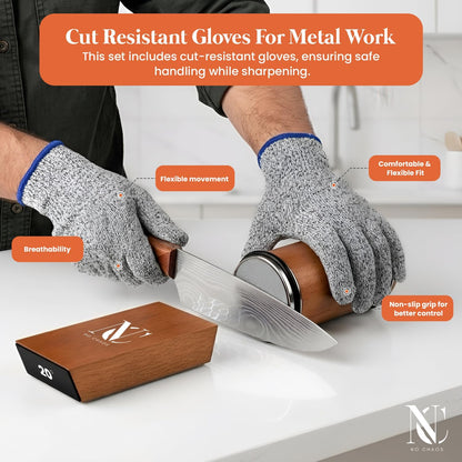 Knife Sharpener Tool, Rolling Knife Sharpener Kit & Cut Resistant Gloves,Kitchen knife Sharpener with 15 & 20 Degree Magnetic Angle, Razor-Sharp Edge, Leather Strop, Classic Kit