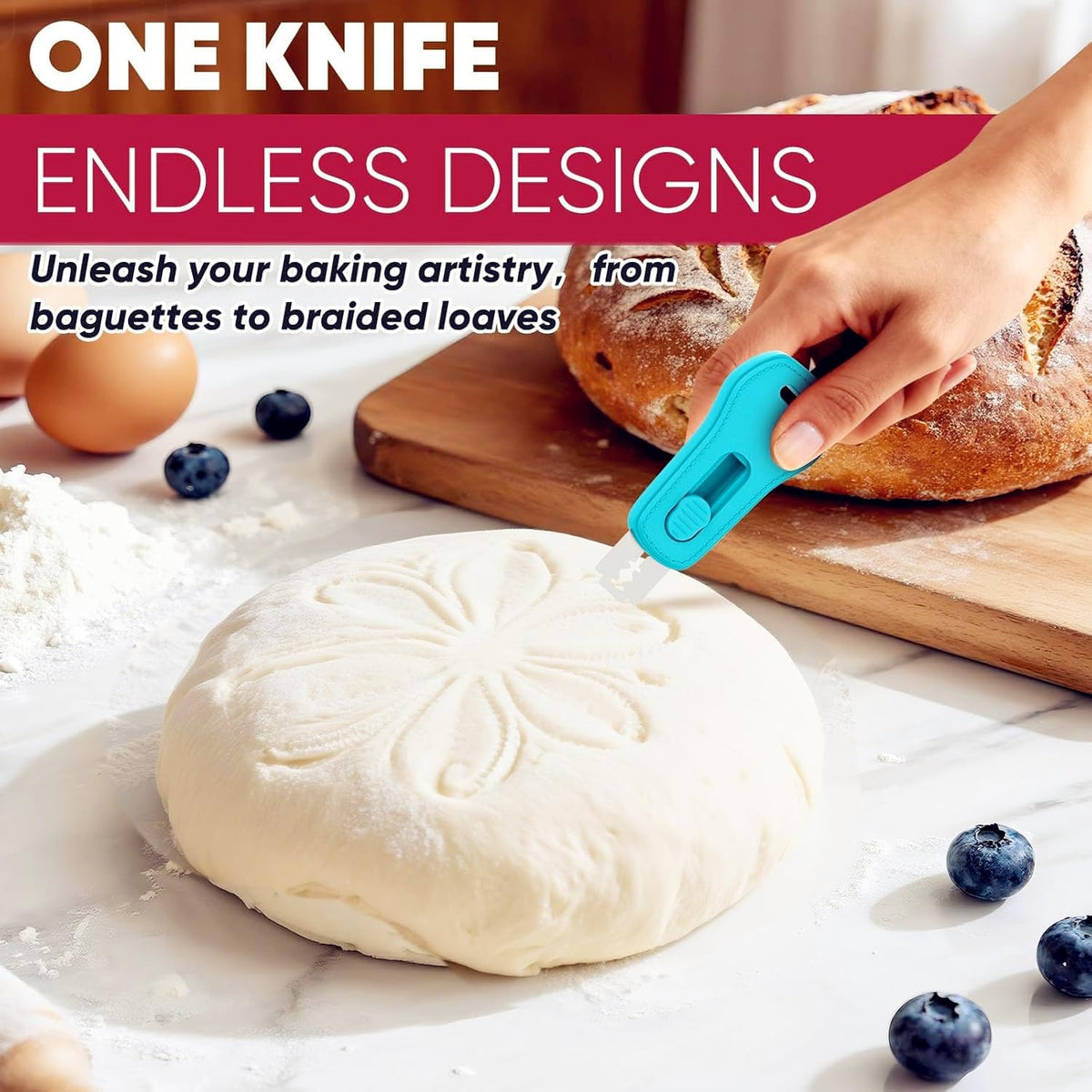 Bread Lame, Sourdough Scoring Tool with Extractable & Magnetic, Sour Dough Tools Sourdough Cutter for Homemade Bread Making, Scoring Knife Include 5 Razor Blades-Blue