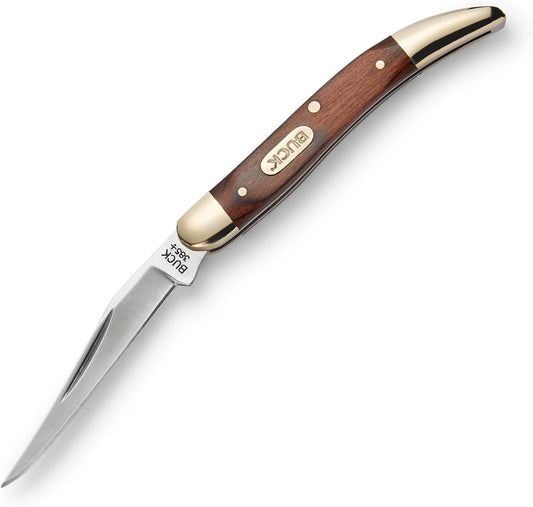 385 Toothpick Single-Blade Folding Pocket Knife, Woodgrain Inlay Handle with Nickel Silver Bolsters, 420J2 Steel Modified Clip Blade, EDC Pocket Knife, 0.8 oz