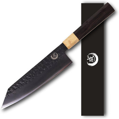 Olive Sakidatsu 8.5" Kiritsuke Gyuto Chef Knife – Hammered Black Oxide Blade Japanese Kitchen Knife with Olive & Ebony Wood Handle
